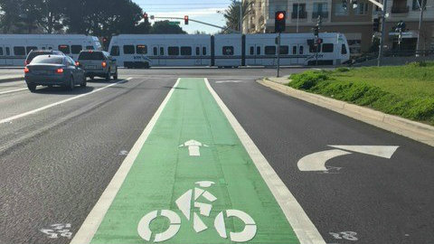 bike lane near light rail train